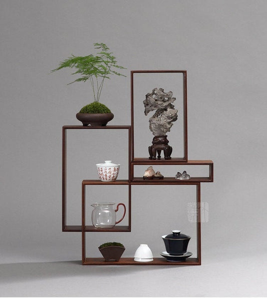 This is a bamboo combination shelf bamboo rack.this is a bamboo tea ware storage shelf