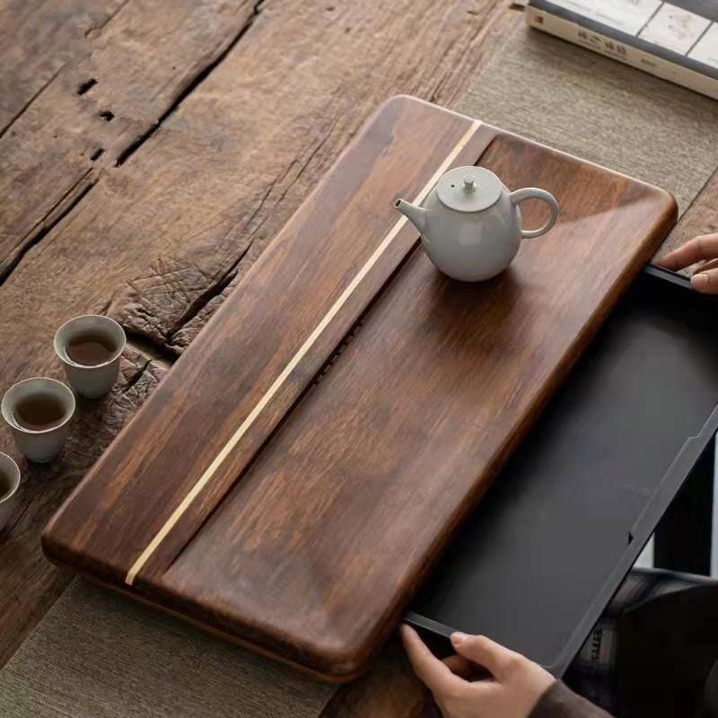 Bamboo Tea Tray Tea water Storage Large Drainage Dry Large Waterproof Tea Table Wet Tea Tray Tea Drainer