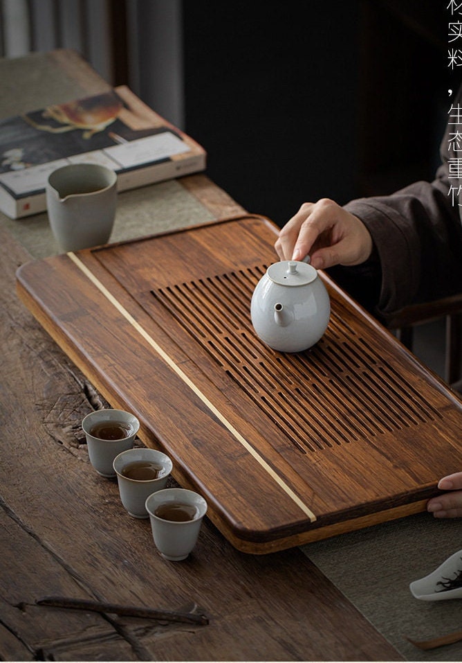 Bamboo Tea Tray Tea water Storage Large Drainage Dry Large Waterproof Tea Table Wet Tea Tray Tea Drainer