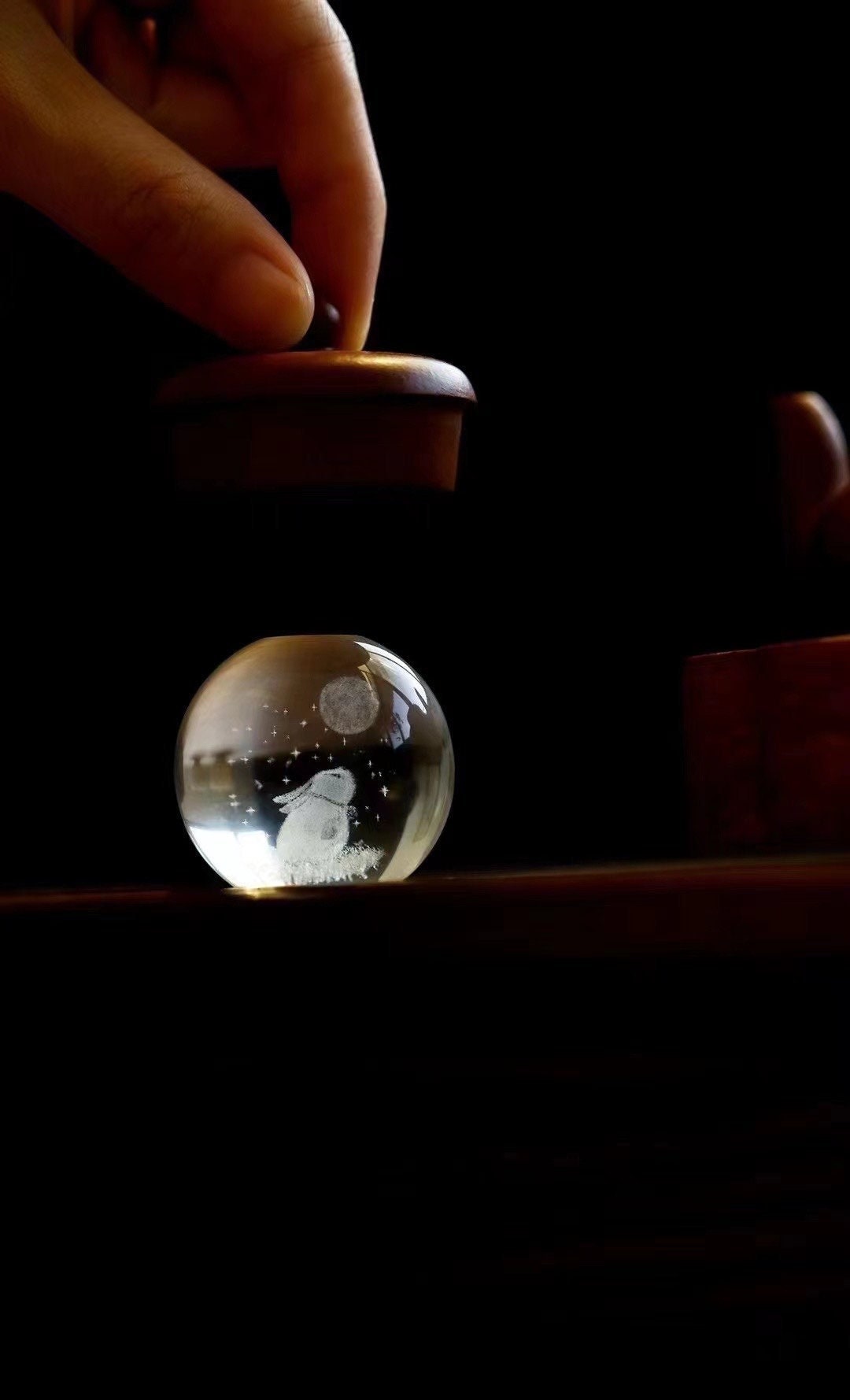 This is a crystal glass lid saucer