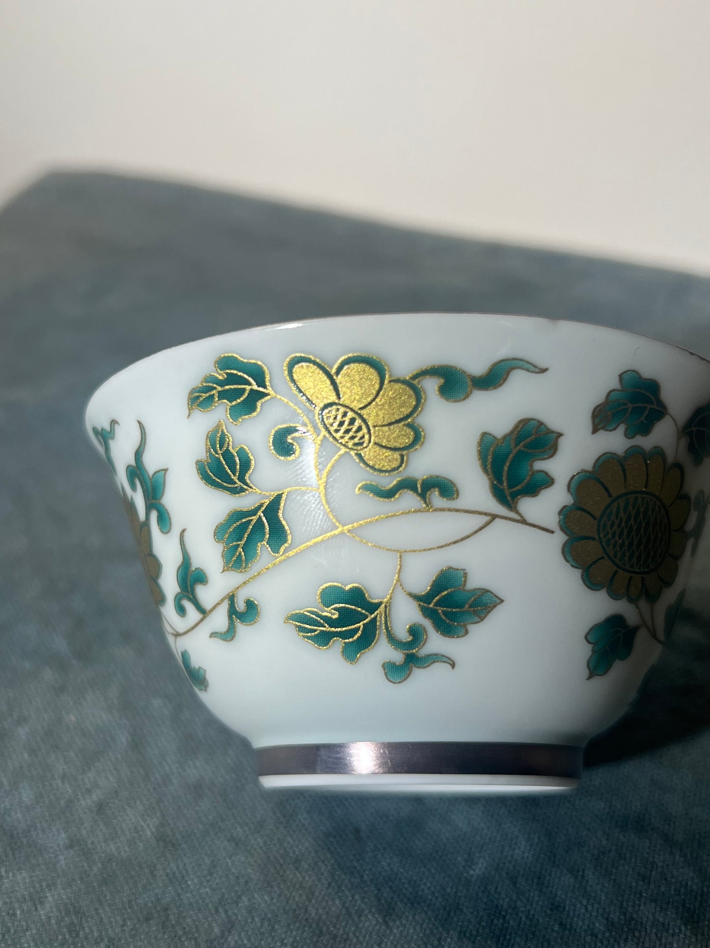 Hand Painted Chinese Lotus Of Twined Stem Pattern Chinese Gilded Silver Teacup Ceramic Teacup