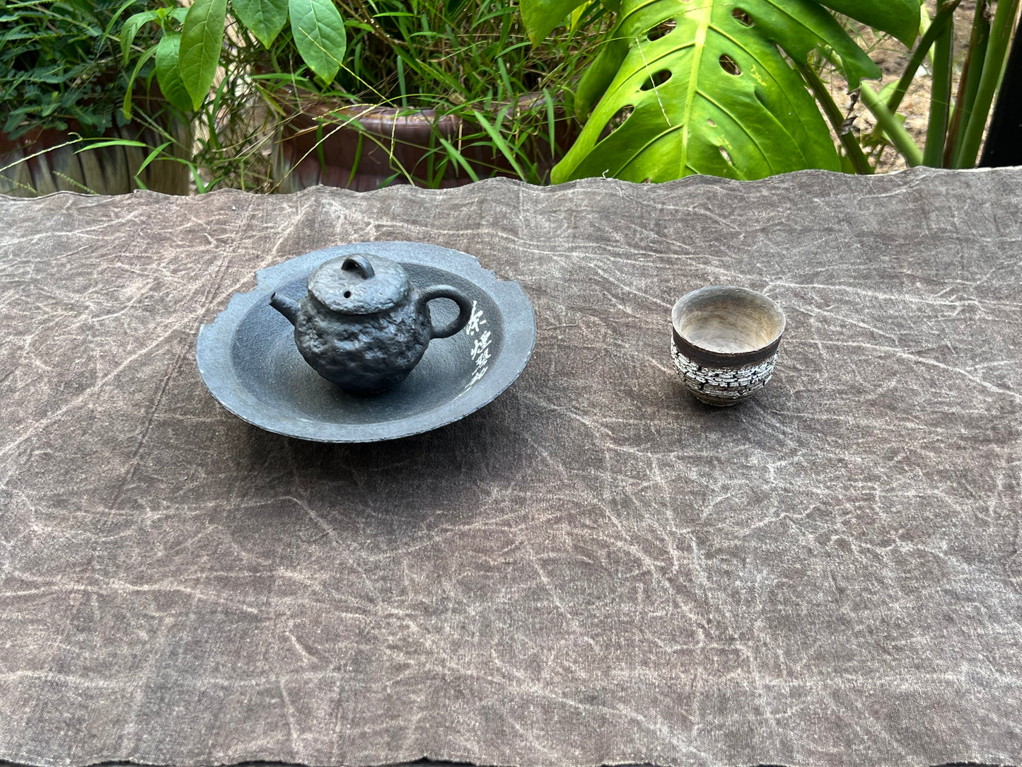 Hand-dyed Plant Rubbing Tea Table Cloth Natural Dyed Mud Dyed Antique Style Chabu Chaxi