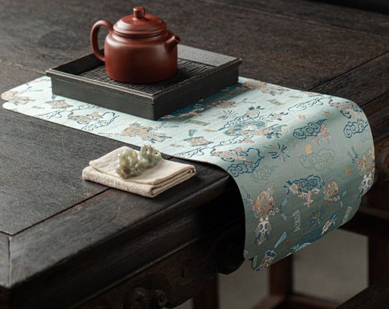 Chinese Brocade Tea Table Cloth Waterproof Chabu Chaxi Dragon Year Style