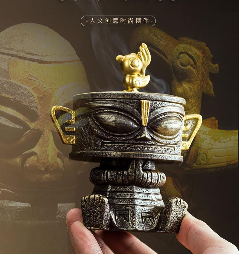 Handcrafted Chinese Sanxingdui Style Ceramic Incense Burner Antique Ornament Home Deco Design