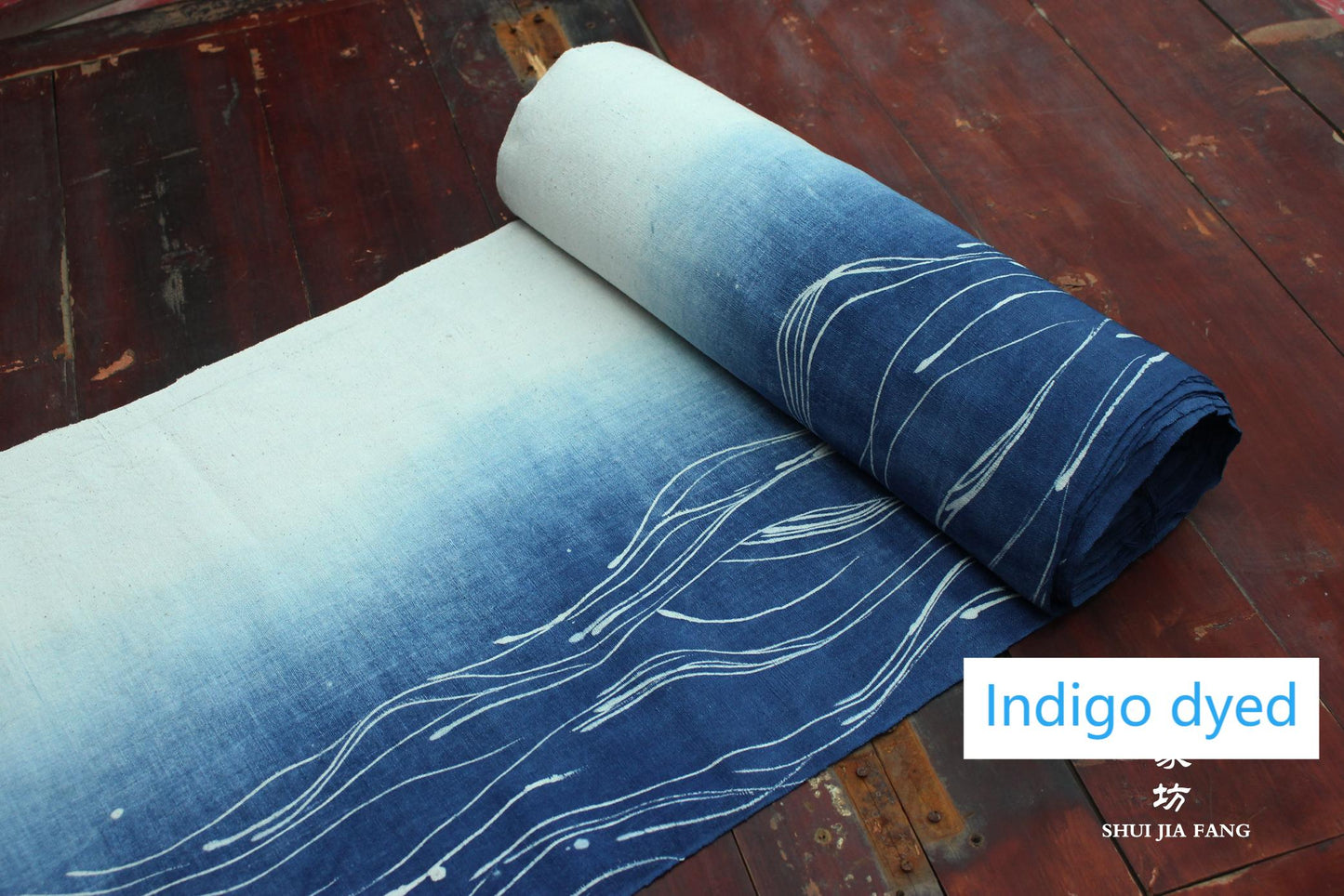 Hand Dyed Chinese Indigo Dyed Water Pattern Tea Table Cloth Batik Farbic Natural Dyed Cotton Chabu Chaxi