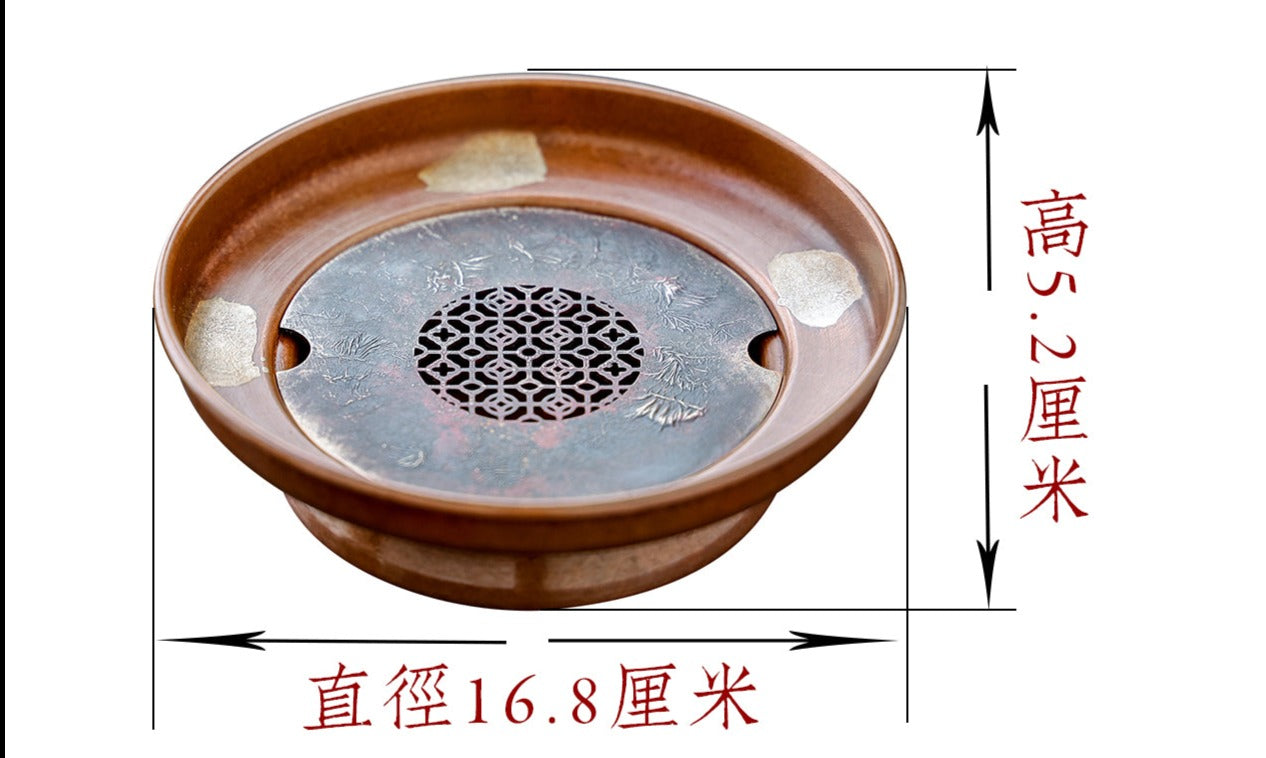 Tea Tray Original  Copper Handforging  Round Tea Boat Chaozhou Chinese Master Artwork Teapot Holder