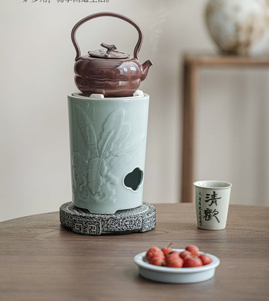 Chinese Soda Glaze Lifting Pottery Pot Kettle Pottery Open Fire Charcoal Burning Alcohol Stove Set