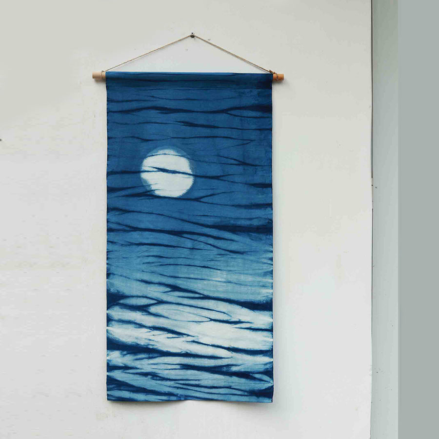 Plant Dyed Moonlight Wall Painting Chinese Hand Dyed Indigo Traditional Cloth Hanging Painting