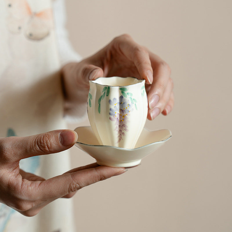 Original Handpainted Purple Wisteria Flower Pattern Kohiki Teapot Japanese Pottery Master Ceramic Tea Ceremony