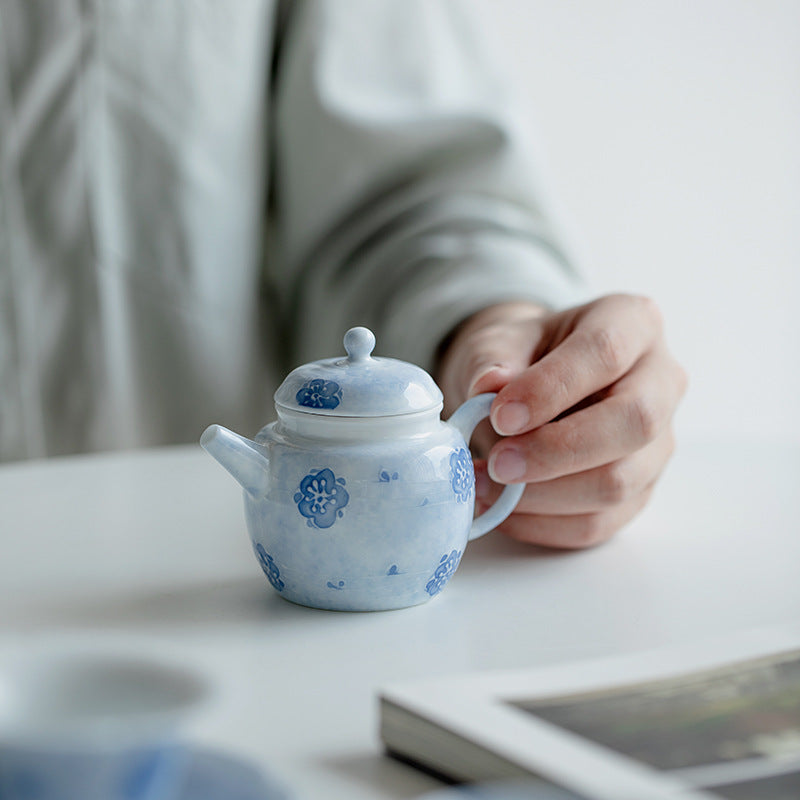 Chinese Jingdezhen Teapot Unique Original Handpainted Blue Flower Pattern Teaware Set Vintage Blue Teapot Chinese Master Porcelain Ceramic