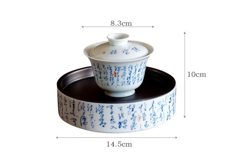 Chinese White Fine Pottery Handpainted Chinese Caligraphy Poem Tea tray Tea Boat Ceramic kung fu Tea Ceremony