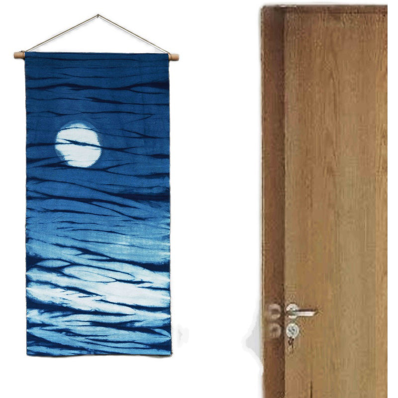 Plant Dyed Moonlight Wall Painting Chinese Hand Dyed Indigo Traditional Cloth Hanging Painting