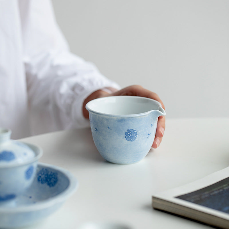 Chinese Handpainted Blue Cherry Blossoms Pattern Tea Tray Tea Boat Unique Original Ceramic Teapot Holder