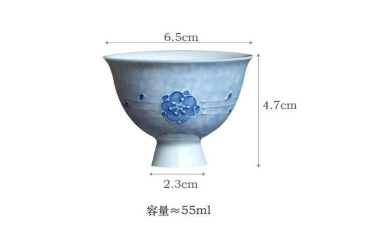 Chinese Unique Original Ceramic Tea Tray  Handpainted Blue Cherry Blossoms Pattern Tea Boat