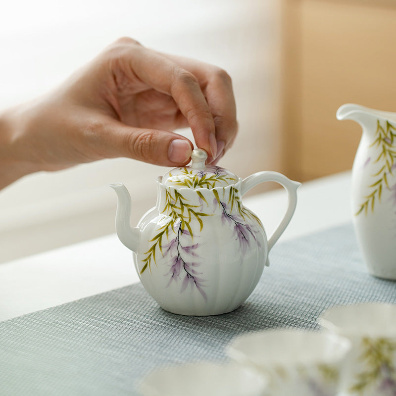 Handpainted Purple Wisteria Flower Pattern Teapot Vintage Teapot Chinese Master Porcelain Ceramic