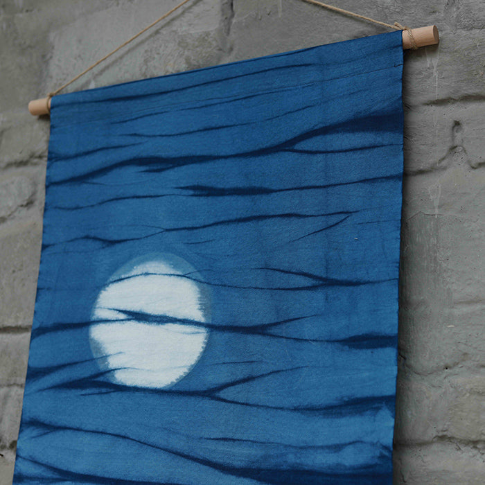 Plant Dyed Moonlight Wall Painting Chinese Hand Dyed Indigo Traditional Cloth Hanging Painting