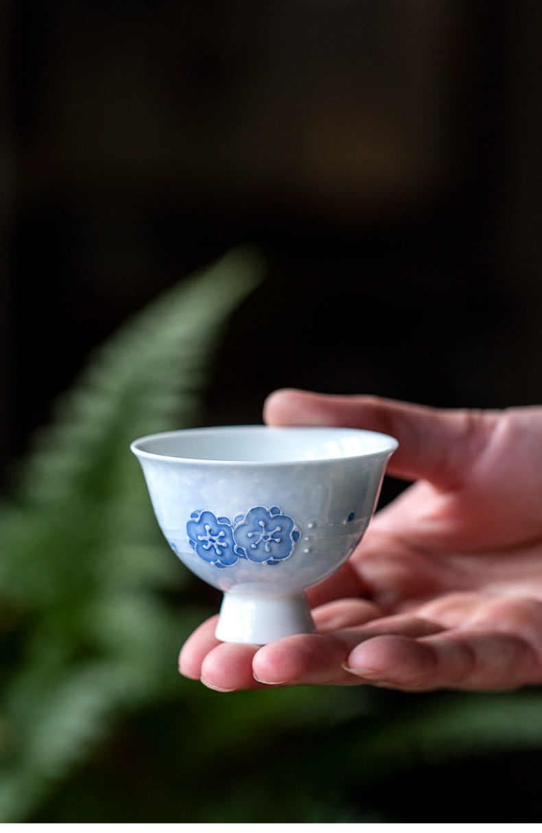 Chinese Handpainted Blue Cherry Blossoms Pattern Tea Tray Tea Boat Unique Original Ceramic Teapot Holder