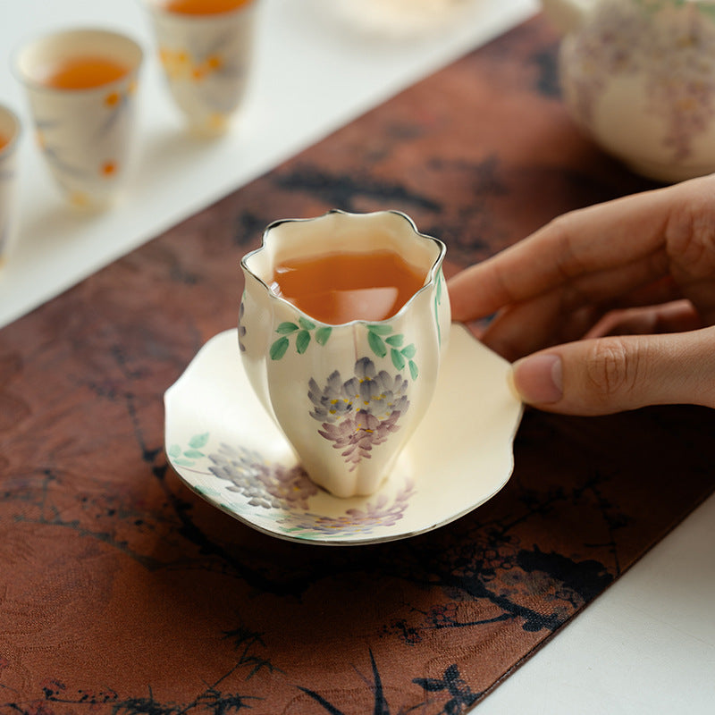 Original Handpainted Purple Wisteria Flower Pattern Kohiki Teapot Japanese Pottery Master Ceramic Tea Ceremony