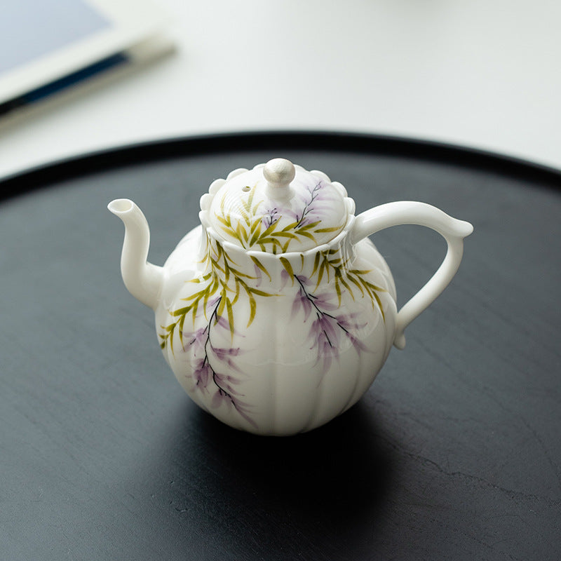 Handpainted Purple Wisteria Flower Pattern Teapot Vintage Teapot Chinese Master Porcelain Ceramic