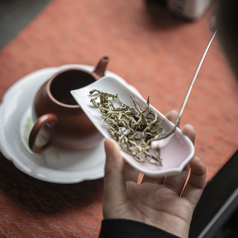 Handmade Gradient Pink Flower Ceramic Tea Scoop Chinese Tea Spoon Original