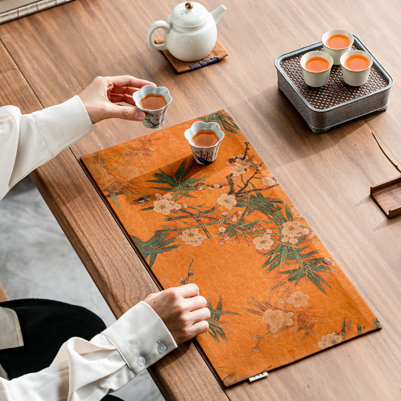 This is a gambiered canton silk xiangyunsha tea table cloth