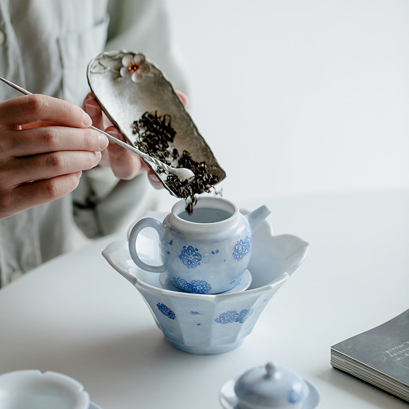 Chinese Jingdezhen Teapot Unique Original Handpainted Blue Flower Pattern Teaware Set Vintage Blue Teapot Chinese Master Porcelain Ceramic