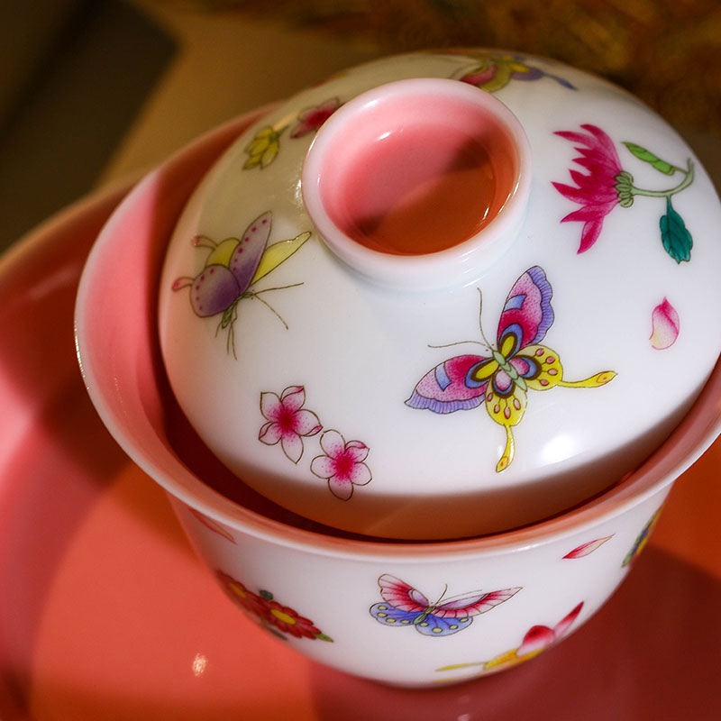 This is Chinese Jingdezhen enamel gaiwan. This is a ceramic teapot