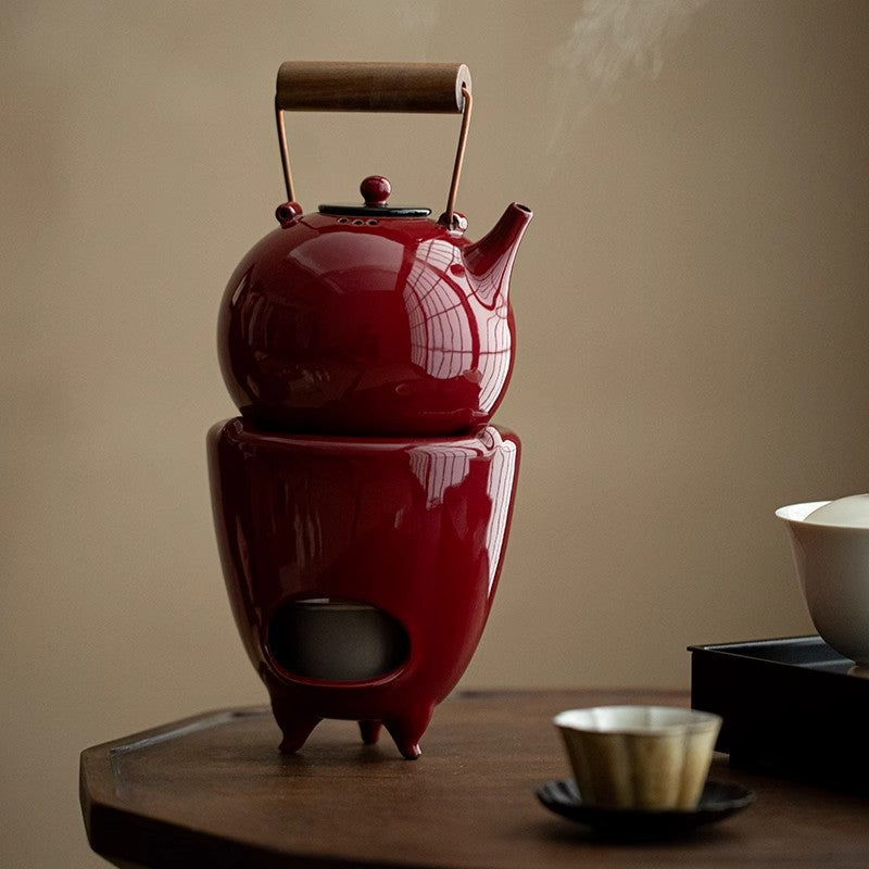 this is Chinese red kettle. this is a pottery kettle stove set