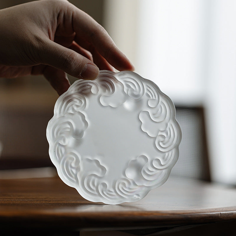 this is a frosted glass tea tray tea boat