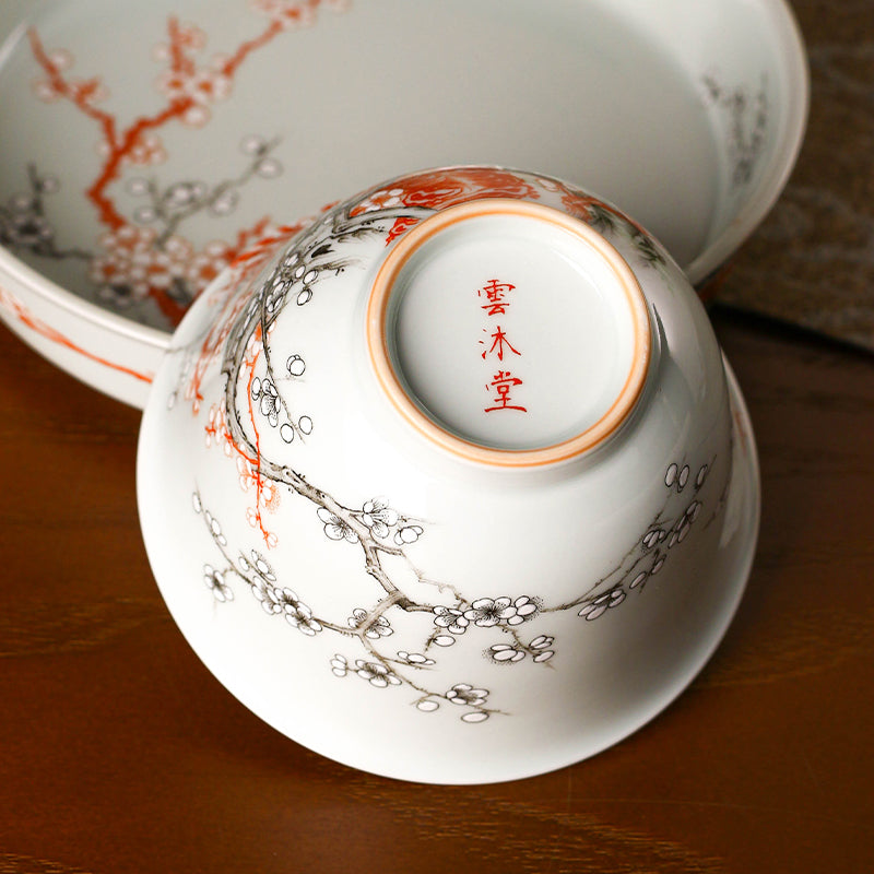 this is a Chinese Jingdezhen alum red plum flower teapot.this is a ceramic teapot gaiwan