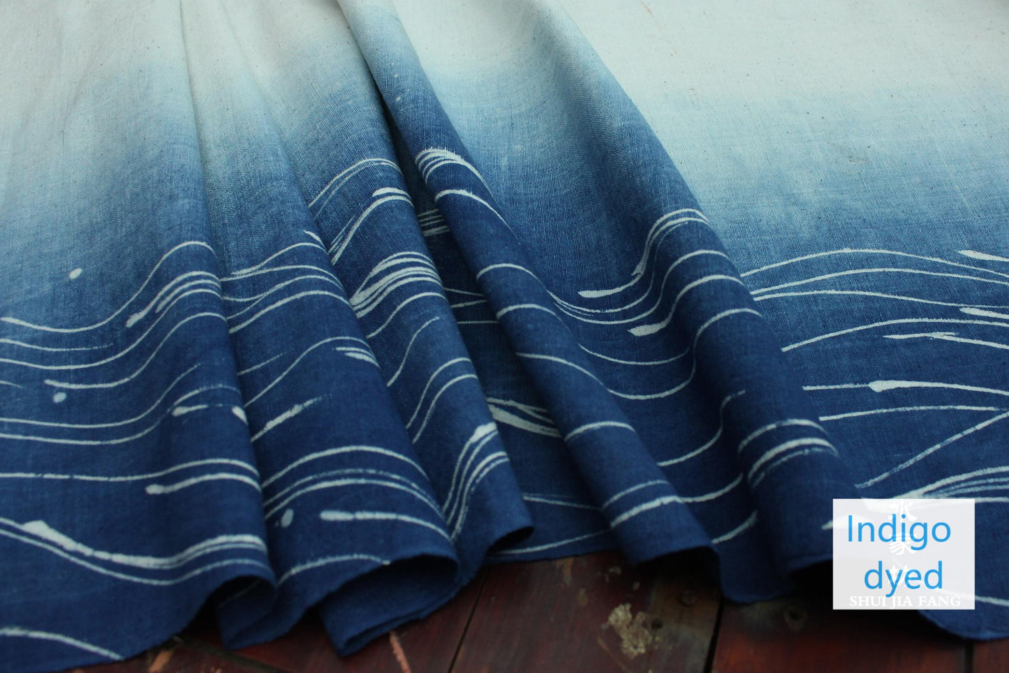 Hand Dyed Chinese Indigo Dyed Water Pattern Tea Table Cloth Batik Farbic Natural Dyed Cotton Chabu Chaxi