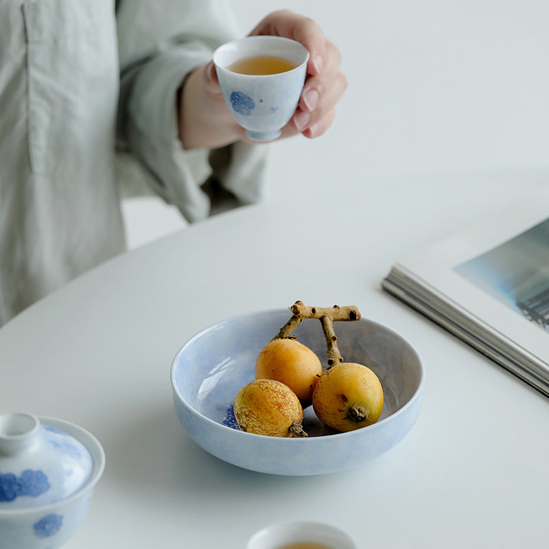 Chinese Handpainted Blue Cherry Blossoms Pattern Tea Tray Tea Boat Unique Original Ceramic Teapot Holder