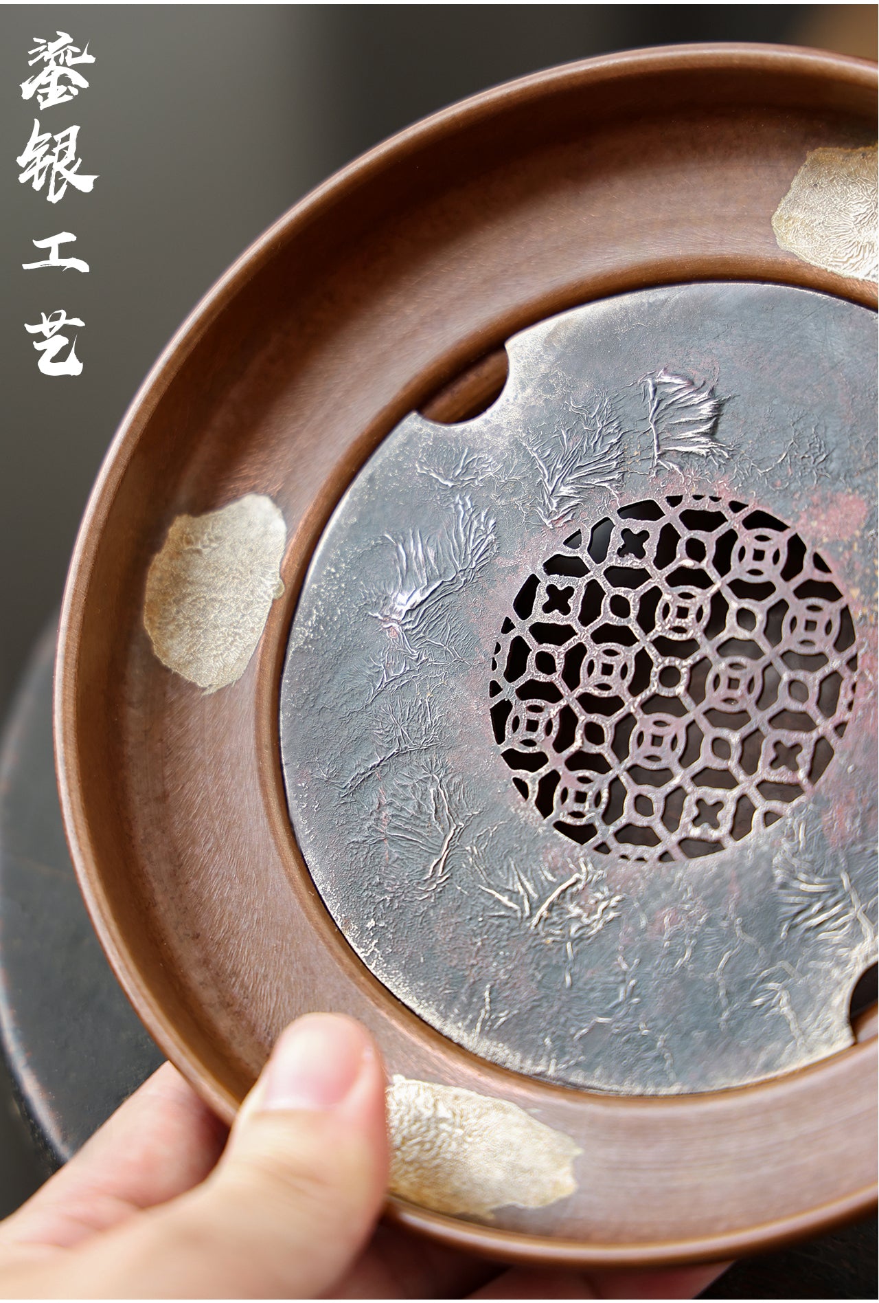 Tea Tray Original  Copper Handforging  Round Tea Boat Chaozhou Chinese Master Artwork Teapot Holder