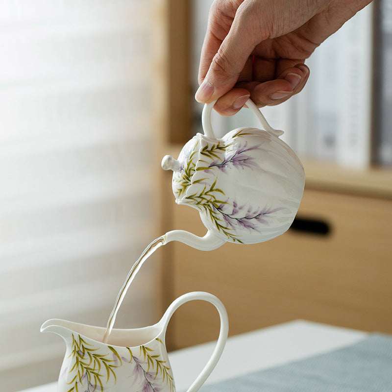 Handpainted Purple Wisteria Flower Pattern Teapot Vintage Teapot Chinese Master Porcelain Ceramic