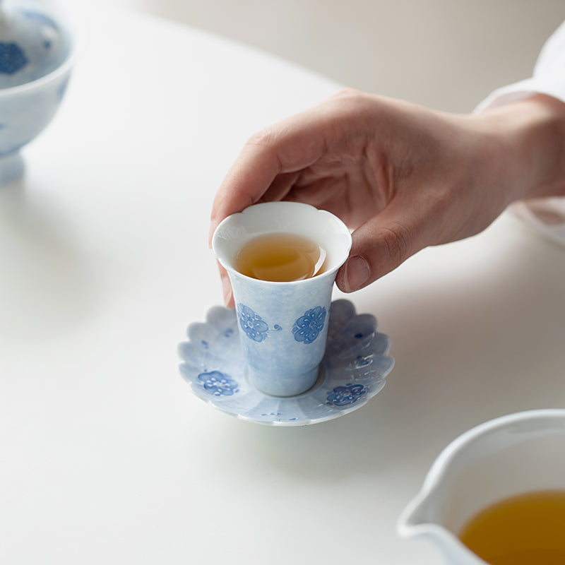 Chinese Handpainted Blue Cherry Blossoms Pattern Tea Tray Tea Boat Unique Original Ceramic Teapot Holder