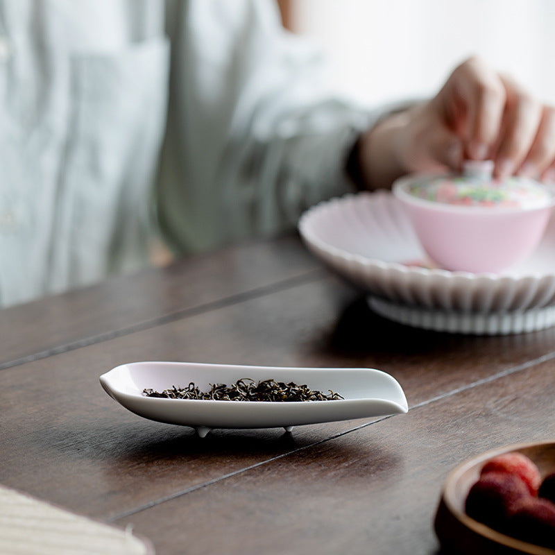 Handmade Gradient Pink Flower Ceramic Tea Scoop Chinese Tea Spoon Original