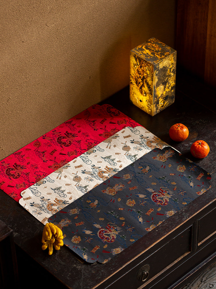 Chinese Brocade Tea Table Cloth Waterproof Chabu Chaxi Dragon Year Style