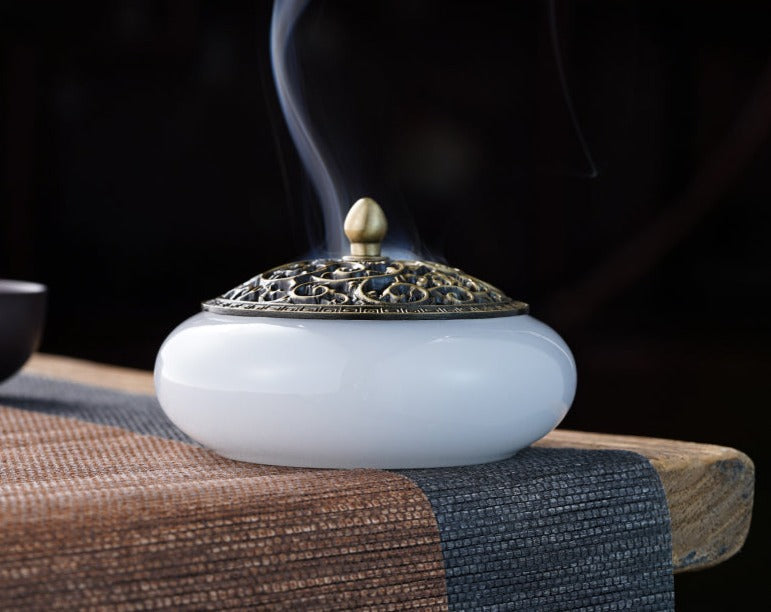 This is a colored glass liuli incense burner