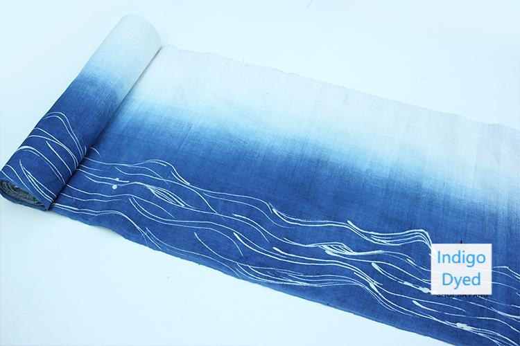 Hand Dyed Chinese Indigo Dyed Water Pattern Tea Table Cloth Batik Farbic Natural Dyed Cotton Chabu Chaxi