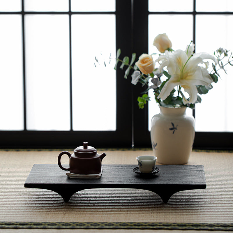 this is a walnut tea table. this is a solid wood tea tray tea boat.