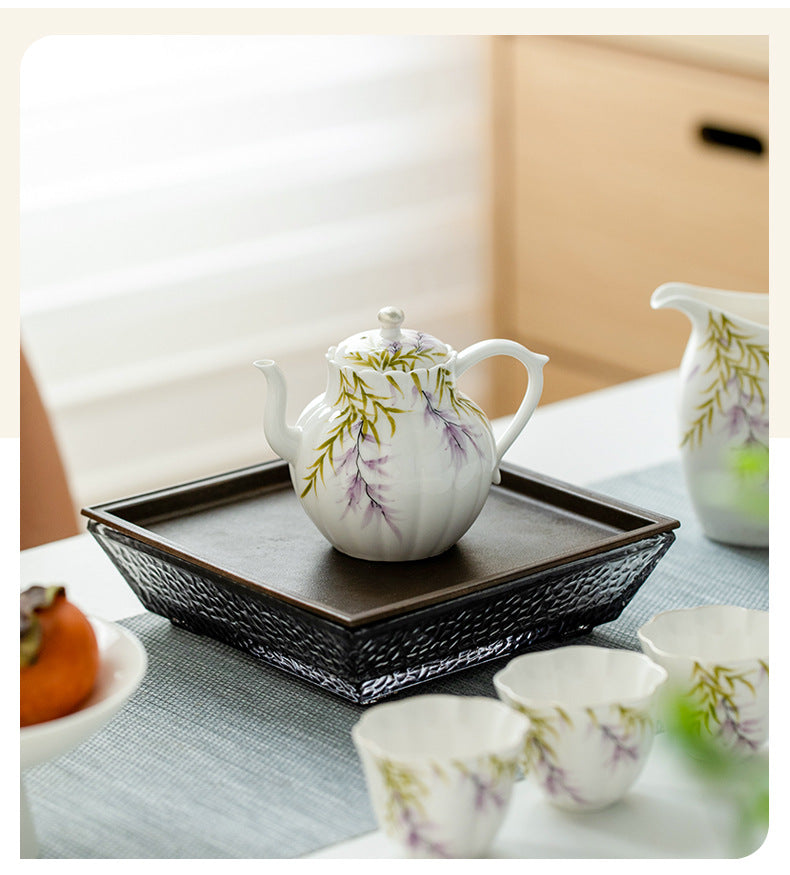 Handpainted Purple Wisteria Flower Pattern Teapot Vintage Teapot Chinese Master Porcelain Ceramic