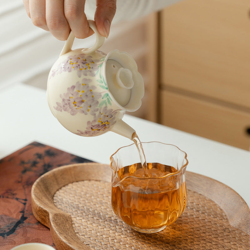 Original Handpainted Purple Wisteria Flower Pattern Kohiki Teapot Japanese Pottery Master Ceramic Tea Ceremony