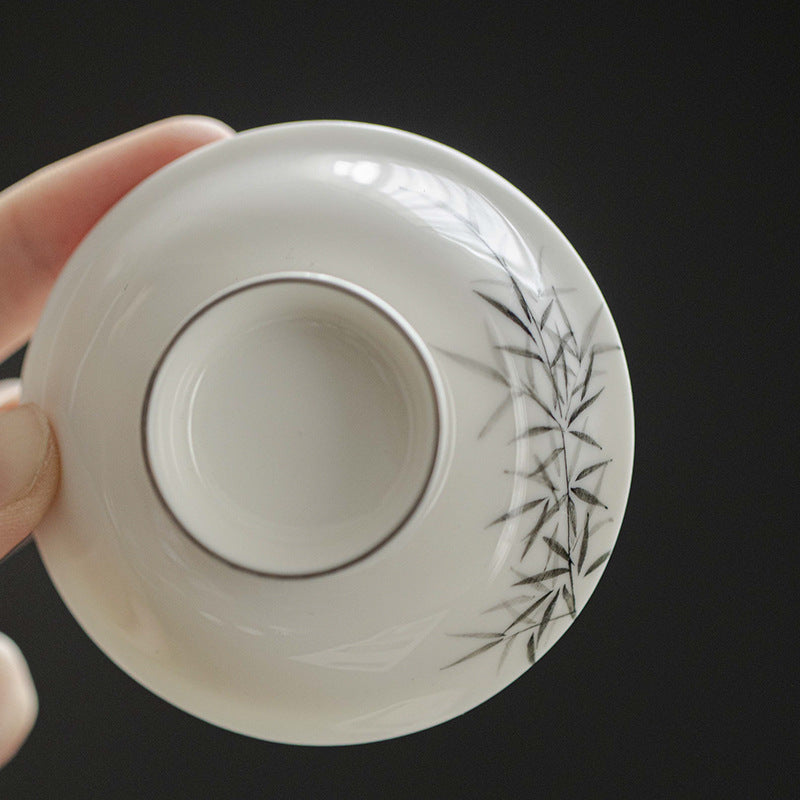 Handpainted Bamboo Pattern Gaiwan Chinese White Fine Pottery Gaiwan Teapot Tea Maker Master Ceramic Kung fu Tea Ceremony