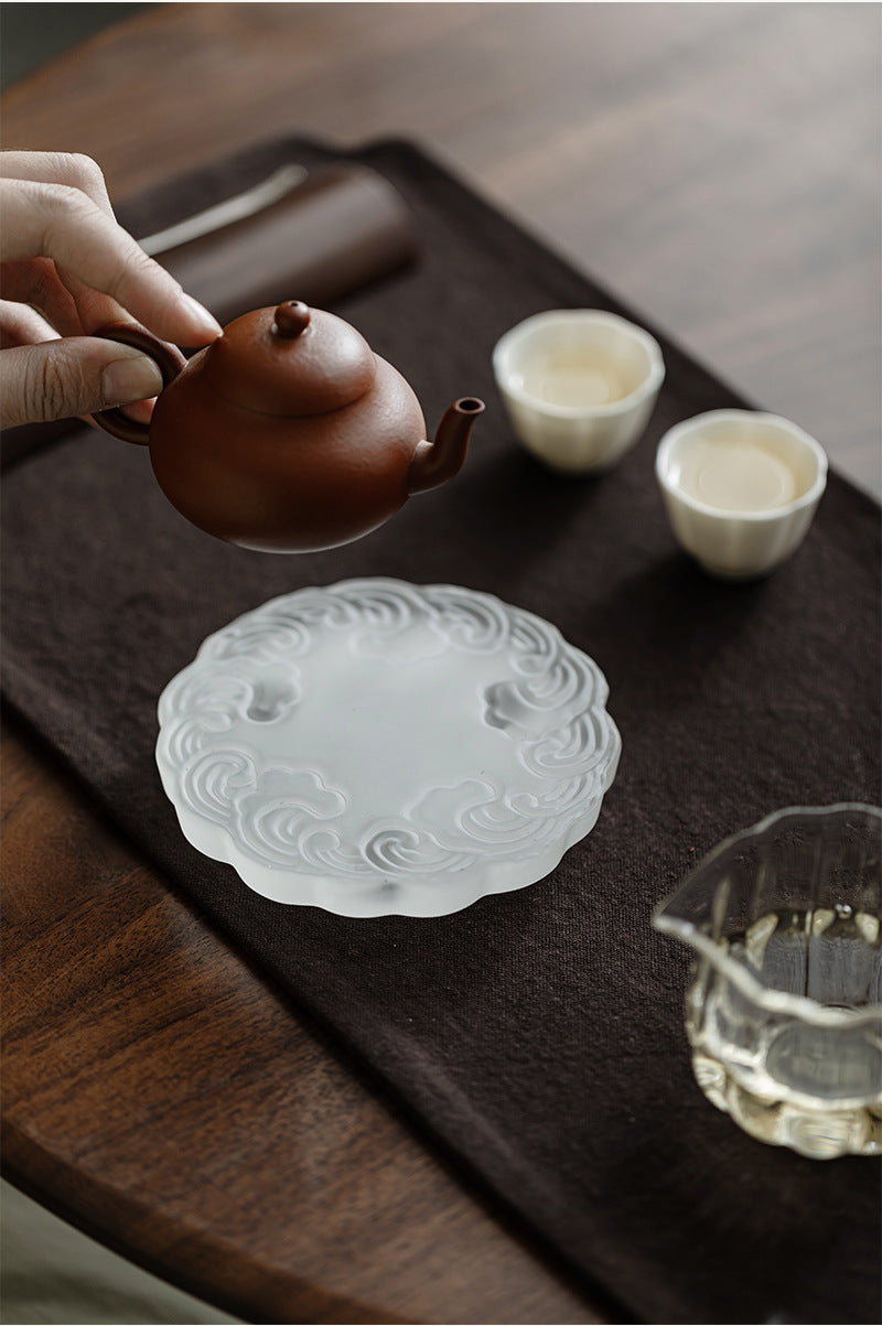 this is a frosted glass tea tray tea boat