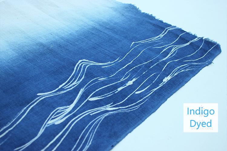 Hand Dyed Chinese Indigo Dyed Water Pattern Tea Table Cloth Batik Farbic Natural Dyed Cotton Chabu Chaxi