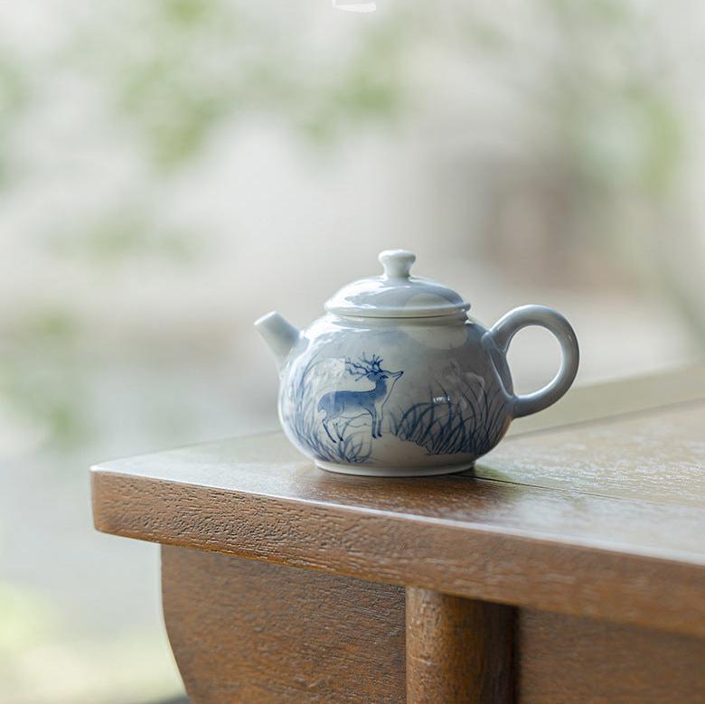 this is a ceramic teapot. this is a blue teapot