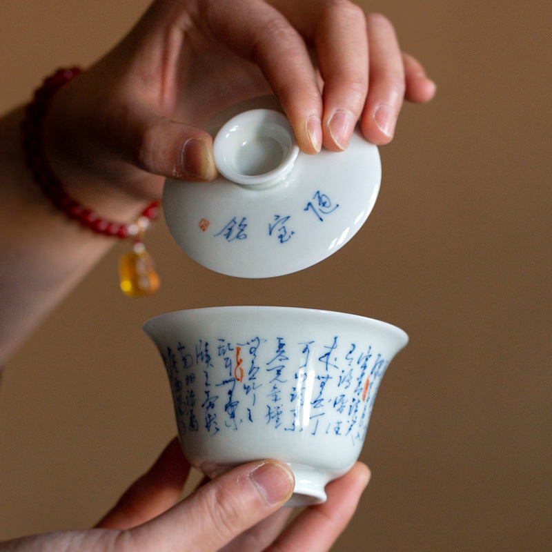 Chinese White Fine Pottery Handpainted Chinese Caligraphy Poem Tea tray Tea Boat Ceramic kung fu Tea Ceremony