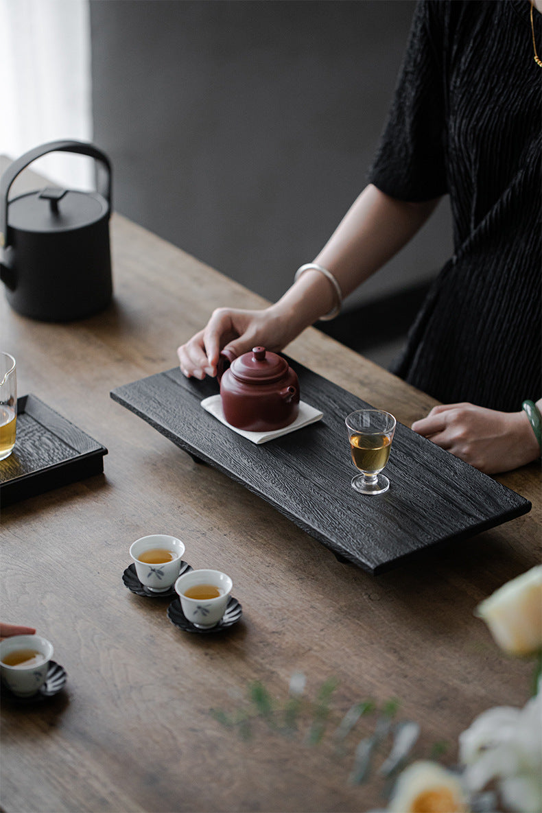 this is a walnut tea table. this is a solid wood tea tray tea boat.