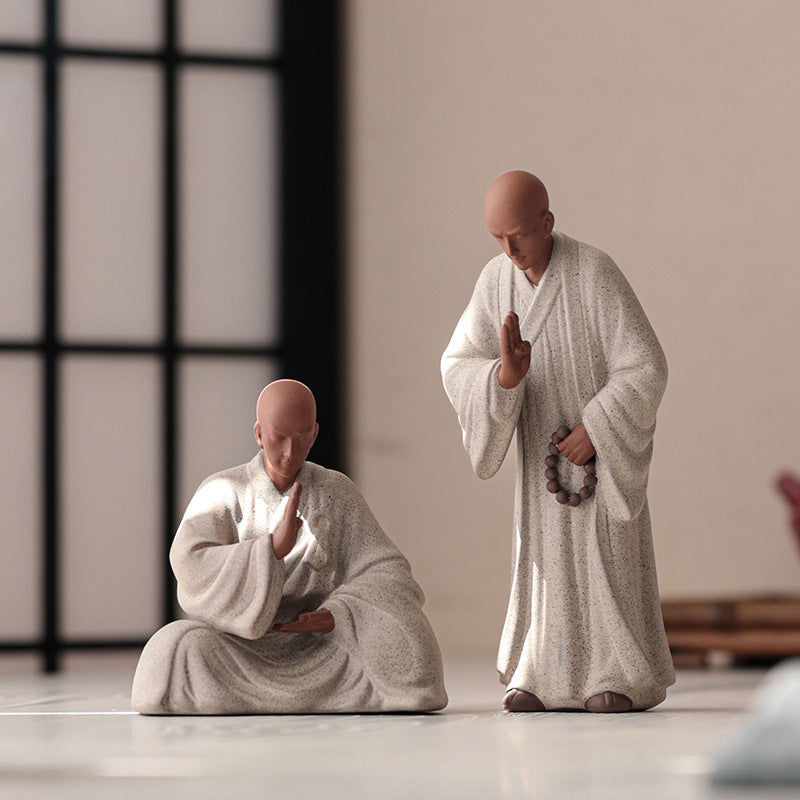 Chinese Yixing Clay Mini Monk Sculpture Tea Pets Zen Style