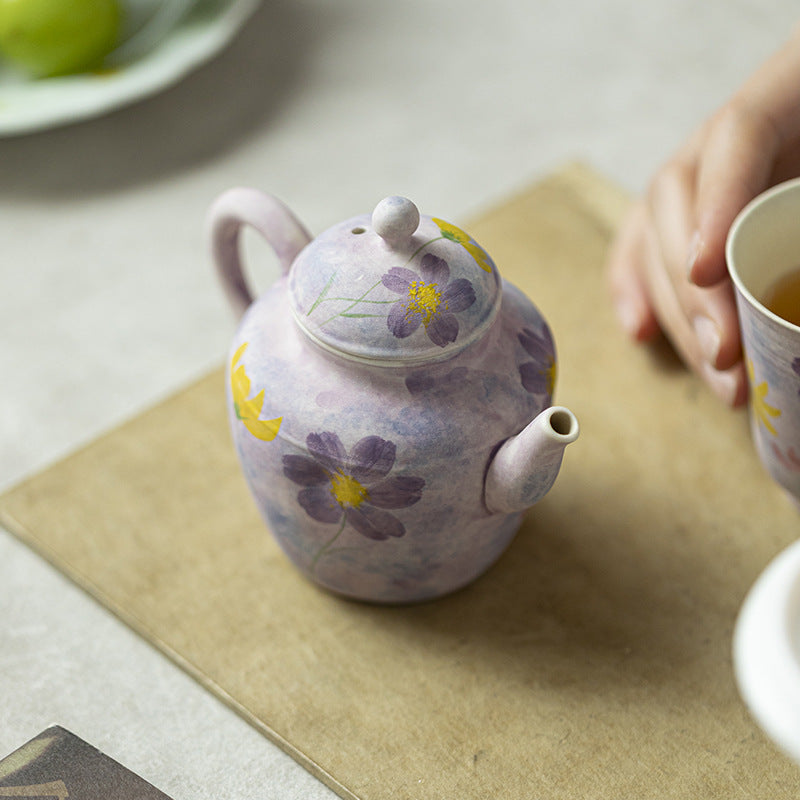 this is a purple ceramic teapot. this is Chinse kohiki teapot